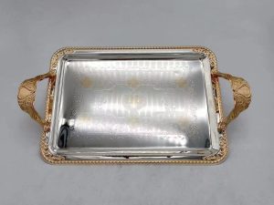 Turkish Ottoman Coffee Tea Beverage Gold Silver Vintage Serving Tray